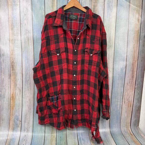 Ralph Lauren Polo Country Plaid Pearl Snap Shirt THRASHED Red Vintage XXL Retro - Picture 2 of 10